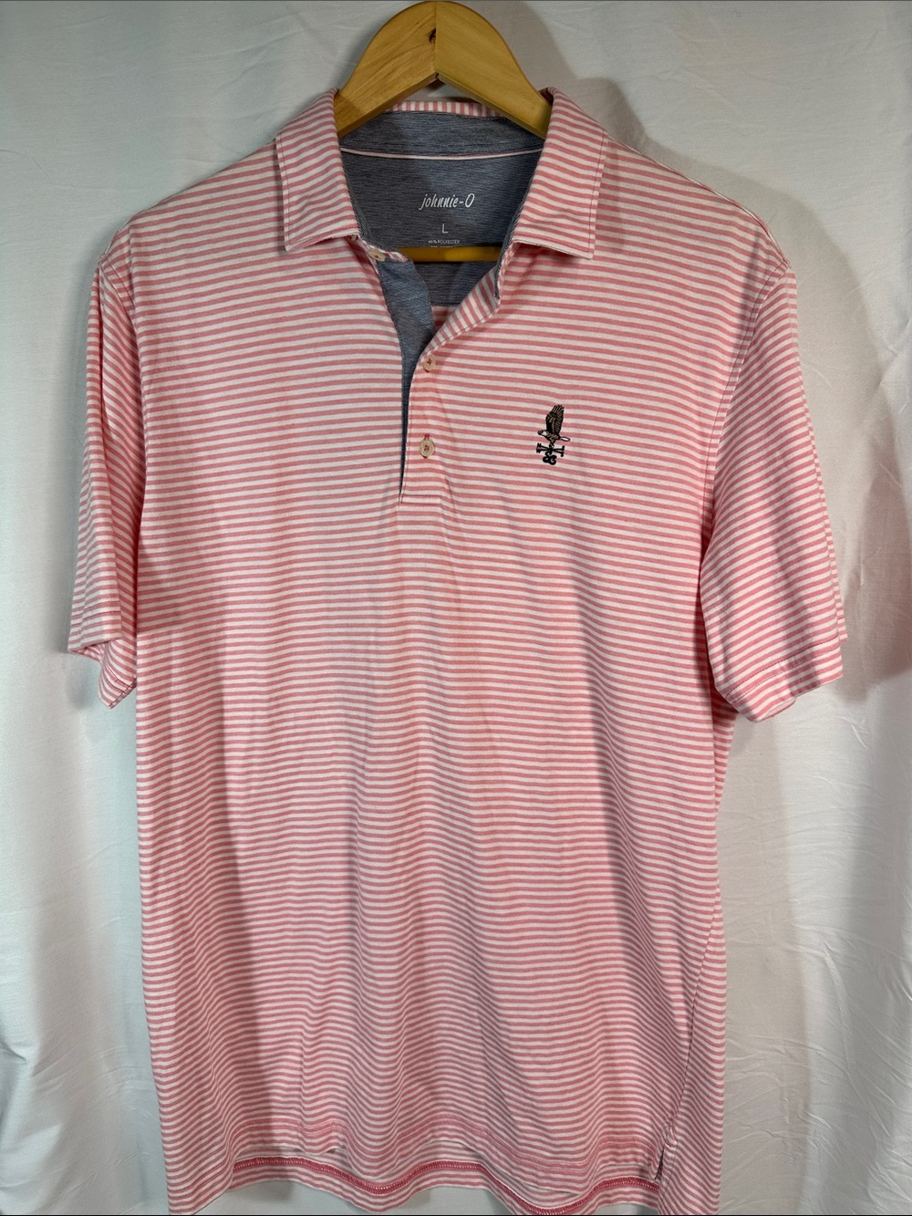 johnnie-O Pink and White Striped Polo with Embroidered Logo